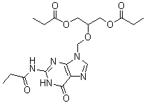 CAS 登录号：177216-32-9, N-[6,9-二氢-6-氧代-9-[[2-(1-氧代丙氧基)-1-[(1-氧代丙氧基)甲基]乙氧基]甲基]-1H-嘌呤-2-基]丙酰胺