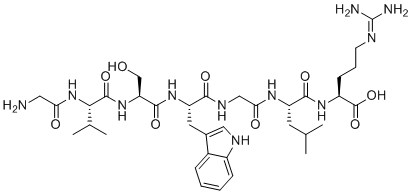 CAS # 1801959-12-5, Glycyl-L-valyl-L-seryl-L-tryptophylglycyl-L-leucyl-L-arginine, PE 22-28, (2S)-2-[[(2S)-2-[[2-[[(2S)-2-[[(2S)-2-[[(2S)-2-[(2-aminoacetyl)amino]-3-methylbutanoyl]amino]-3-hydroxypropanoyl]amino]-3-(1H-indol-3-yl)propanoyl]amino]acetyl]amino]-4-methylpentanoyl]amino]-5-(diaminomethylideneamino)pentanoic acid