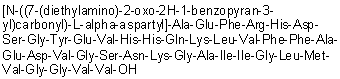 CAS # 1802087-66-6, N-[[7-(Diethylamino)-2-oxo-2H-1-benzopyran-3-yl]carbonyl]-L-alpha-aspartyl-L-alanyl-L-alpha-glutamyl-L-phenylalanyl-L-arginyl-L-histidyl-L-alpha-aspartyl-L-serylglycyl-L-tyrosyl-L-alpha-glutamyl-L-valyl-L-histidyl-L-histidyl-L-glutaminyl-L-lysyl-L-leucyl-L-valyl-L-phenylalanyl-L-phenylalanyl-L-alanyl-L-alpha-glutamyl-L-alpha-aspartyl-L-valylglycyl-L-seryl-L-asparaginyl-L-lysylglycyl-L-alanyl-L-isoleucyl-L-isoleucylglycyl-L-leucyl-L-methionyl-L-valylglycylglycyl-L-valyl-L-valine