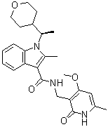 structure of CAS# 1802175-06-9, N-[(1,2-二氢-4-甲氧基-6-甲基-2-氧代-3-吡啶基)甲基]-2-甲基-1-[(1R)-1-(四氢-2H-吡喃-4-基)乙基]-1H-吲哚-3-甲酰胺