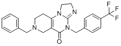 structure of CAS# 1807861-48-8, 2,4,6,7,8,9-Hexahydro-7-(phenylmethyl)-4-[[4-(trifluoromethyl)phenyl]methyl]imidazo[1,2-a]pyrido[3,4-e]pyrimidin-5(1H)-one