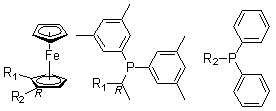 structure of CAS# 184095-69-0, (R)-1-[(1R)-1-[Bis(3,5-dimethylphenyl)phosphino]ethyl]-2-(diphenylphosphino)ferrocene