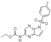structure of CAS# 1869118-24-0, N-[5-[(4-Methylphenyl)sulfonyl]-5H-pyrrolo[2,3-b]pyrazin-2-yl]carbamic acid ethyl ester