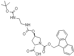 structure of CAS# 187223-15-0, (2S,4R)-4-[[[[2-[[叔丁氧羰基]氨基]乙基]氨基]羰基]氧基]-1,2-吡咯烷二甲酸 1-(9H-芴-9-基甲基)酯