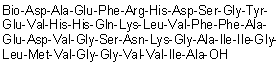 CAS # 1872440-40-8, N-[6-[[4-[(3aS,4S,6aR)-Hexahydro-2-oxo-1H-thieno[3,4-d]imidazol-4-yl]-1-oxobutyl]amino]-1-oxohexyl]-L-alpha-aspartyl-L-alanyl-L-alpha-glutamyl-L-phenylalanyl-L-arginyl-L-histidyl-L-alpha-aspartyl-L-serylglycyl-L-tyrosyl-L-alpha-glutamyl-L-valyl-L-histidyl-L-histidyl-L-glutaminyl-L-lysyl-L-leucyl-L-valyl-L-phenylalanyl-L-phenylalanyl-L-alanyl-L-alpha-glutamyl-L-alpha-aspartyl-L-valylglycyl-L-seryl-L-asparaginyl-L-lysylglycyl-L-alanyl-L-isoleucyl-L-isoleucylglycyl-L-leucyl-L-methionyl-L-valylglycylglycyl-L-valyl-L-valyl-L-isoleucyl-L-alanine