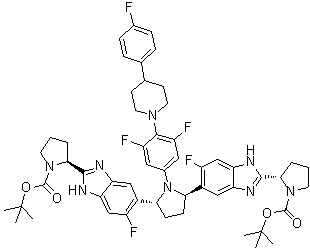 CAS 登录号：1890114-11-0, (2S,2'S)-2,2'-[[(2R,5R)-1-[3,5-二氟-4-[4-(4-氟苯基)-1-哌啶基]苯基]-2,5-吡咯烷二基]二(6-氟-1H-苯并咪唑-5,2-二基)]二-1-吡咯烷羧酸二叔丁酯