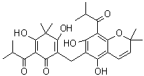 CAS # 19809-79-1, Uliginosin B, 2-[(5,7-Dihydroxy-8-isobutyryl-2,2-dimethyl-2H-1-benzopyran-6-yl)methyl]-3,5-dihydroxy-6-isobutyryl-4,4-dimethyl-2,5-cyclohexadien-1-one