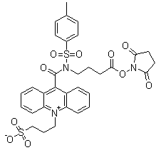CAS # 199293-83-9, 9-[[[4-[(2,5-Dioxo-1-pyrrolidinyl)oxy]-4-oxobutyl][(4-methylphenyl)sulfonyl]amino]carbonyl]-10-(3-sulfopropyl)-acridinium inner salt