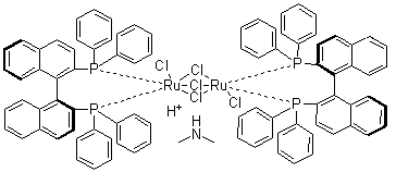 structure of CAS# 199541-17-8, Dimethylammonium dichlorotri(mu-chloro)bis[(S)-(-)-2,2'-bis(diphenylphosphino)-1,1'-binaphthyl]diruthenate(II)