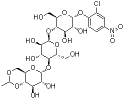 CAS # 199603-68-4, 2-Chloro-4-nitrophenyl O-4,6-O-ethylidene-alpha-D-glucopyranosyl-(1→4)-O-alpha-D-glucopyranosyl-(1→4)-alpha-D-glucopyranoside