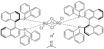 CAS # 199684-47-4, Dimethylammonium dichlorotri(mu-chloro)bis[(R)-(+)-2,2'-bis(diphenylphosphino)-1,1'-binaphthyl]diruthenate(II), [NH2Me2][{RuCl((R)-binap)}2(mu-Cl)3]