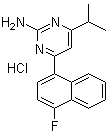 CAS # 199864-86-3, 4-(4-Fluoro-1-naphthalenyl)-6-(1-methylethyl)-2-pyrimidinamine  hydrochloride, 4-(4-Fluoro-1-naphthalenyl)-6-(1-methylethyl)-2-pyrimidinamine monohydrochloride
