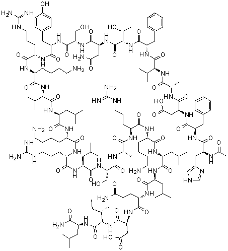 CAS # 202463-00-1, N-Acetyl-L-histidyl-D-phenylalanyl-L-alpha-aspartyl-L-alanyl-L-valyl-L-phenylalanyl-L-threonyl-L-asparaginyl-L-seryl-L-tyrosyl-L-arginyl-L-lysyl-L-valyl-L-leucyl-L-lysyl-L-arginyl-L-leucyl-L-seryl-L-alanyl-L-arginyl-L-lysyl-L-leucyl-L-leucyl-L-glutaminyl-L-alpha-aspartyl-L-isoleucyl-L-leucinamide