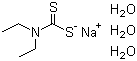 structure of CAS# 20624-25-3, Sodium diethyldithiocarbamate trihydrate