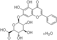 CAS # 206752-33-2, Baicalin hydrate, 5,6-Dihydroxy-4-oxo-2-phenyl-4H-1-benzopyran-7-yl beta-D-glucopyranosiduronic acid hydrate