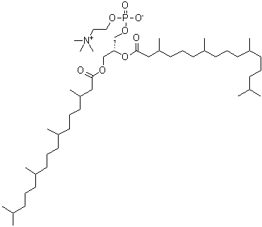 CAS # 207131-40-6, L-Diphytanoylphosphatidylcholine, 1,2-Diphytanoyl-3-sn-phosphatidylcholine, 1,2-Diphytanoyl-sn-glycero-3-phosphatidylcholine, DPhPC, Diphytanoylphosphatidylcholine, L-Diphytanoyllecithin