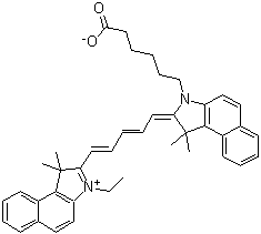 CAS # 210834-22-3, 2-[5-[3-(5-Carboxypentyl)-1,3-dihydro-1,1-dimethyl-2H-benz[e]indol-2-ylidene]-1,3-pentadienyl]-3-ethyl-1,1-dimethyl-1H-benz[e]indolium inner salt