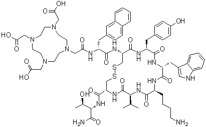 CAS 登录号：213187-44-1, 3-(2-萘基)-N-[[4,7,10-三(羧甲基)-1,4,7,10-四氮杂环十二碳-1-基]乙酰基]-D-丙氨酰-L-半胱氨酰-L-酪氨酰-D-色氨酰-L-赖氨酰-L-缬氨酰-L-半胱氨酰-L-苏氨酰胺环(2→7)-二硫醚