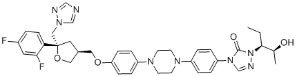 CAS # 213381-02-3, Posaconazole Impurity 70, Posaconazole Diastereoisomer (S,R,S,S),4-(4-(4-(4-(((3S,5R)-5-((1H-1,2,4-Triazol-1-Yl)Methyl)-5-(2,4-Difluorophenyl)Tetrahydrofuran-3-Yl)Methoxy)Phenyl)Piperazin-1-Yl)Phenyl)-2-((2S,3S)-2-Hydroxypentan-3-Yl)-2,4-Dihydro-3H-1,2,4-Triazol-3-One
