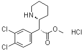 structure of CAS# 214149-42-5, (alphaR,2R)-rel-alpha-(3,4-Dichlorophenyl)-2-piperidineacetic acid methyl ester hydrochloride
