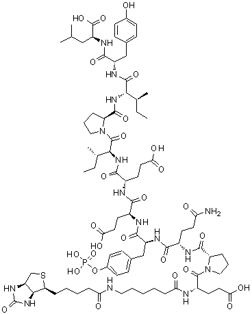 CAS # 215876-01-0, N-[6-[[5-[(3aS,4S,6aR)-Hexahydro-2-oxo-1H-thieno[3,4-d]imidazol-4-yl]-1-oxopentyl]amino]-1-oxohexyl]-L-alpha-glutamyl-L-prolyl-L-glutaminyl-O-phosphono-L-tyrosyl-L-alpha-glutamyl-L-alpha-glutamyl-L-isoleucyl-L-prolyl-L-isoleucyl-L-tyrosyl-L-leucine