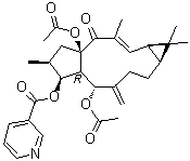 CAS # 218916-53-1, Euphorbia Factor L8, (2S,3S,4R,5R,9S,11R,15R)-5,15-Diacetoxy-3-nicotinoyloxy-14-oxolathyra-6(17),12(E)-diene