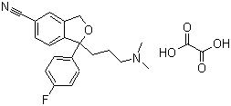 CAS # 219861-08-2, Escitalopram oxalate, 1-[3-(Dimethylamino)propyl]-1-(4-fluorophenyl)-1,3-dihydro-5-isobenzofuran-carbonitrile oxalate