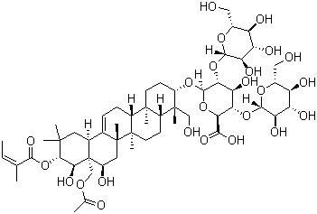 CAS # 219944-46-4, Aescin D, Escin IVb, Isoescin Ib, (3beta,4beta,16alpha,21beta,22alpha)-28-(Acetyloxy)-16,22,23-trihydroxy-21-[[(2Z)-2-methyl-1-oxo-2-buten-1-yl]oxy]olean-12-en-3-yl O-beta-D-glucopyranosyl-(1-2)-O-[beta-D-glucopyranosyl-(1-4)]-beta-D-glucopyranosiduronic acid