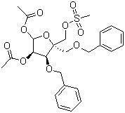 CAS # 221229-65-8, 4-(Methanesulfonyloxymethyl)-1,2-O-diacetoxy-3,5-O-dibenzyl-alpha-D-erythro-pentofuranose, 4-C-[(Phenylmethoxy)methyl]-3-O-(phenylmethyl)-L-lyxofuranose 1,2-diacetate 5-methanesulfonate