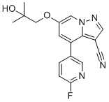 CAS # 2222653-74-7, 4-(6-Fluoropyridin-3-yl)-6-(2-hydroxy-2-methylpropoxy)pyrazolo[1,5-a]pyridine-3-carbonitrile