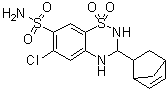 CAS # 2259-96-3, Cyclothiazide, 6-Chloro-3-(5-norbornen-2-yl)-7-sulfamoyl-3,4-dihydro-2H-1,2,4-benzothiadiazine-1,1-dioxide, Anhydron, Aquirel, Cyclothiazide, Doburil, Fluidil, Lilly 35483, MDi 193, Renazide, Valmiran