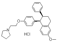 structure of CAS# 22845-53-0, cis-1-[2-[4-(1,2,3,4-Tetrahydro-6-methoxy-2-phenyl-1-naphthalenyl)phenoxy]ethyl]-pyrrolidine hydrochloride