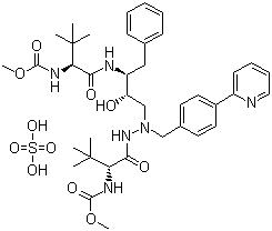 CAS # 229975-97-7, Atazanavir sulfate, Methyl N-[(2S)-1-[[(2S,3S)-3-hydroxy-4-[[[(2S)-2-(methoxycarbonylamino)-3,3-dimethylbutanoyl]amino]-[(4-pyridin-2-ylphenyl)methyl]amino]-1-phenylbutan-2-yl]amino]-3,3-dimethyl-1-oxobutan-2-yl]carbamate sulfate
