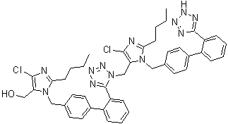 CAS # 230971-71-8, 2-Butyl-1-[[2'-[1-[[2-butyl-4-chloro-1-[[2'-(2H-tetrazol-5-yl)[1,1'-biphenyl]-4-yl]methyl]-1H-imidazol-5-yl]methyl]-1H-tetrazol-5-yl][1,1'-biphenyl]-4-yl]methyl]-4-chloro-1H-imidazole-5-methanol