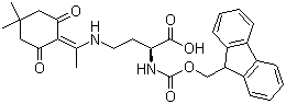 structure of CAS# 235788-61-1, (2S)-4-[[1-(4,4-Dimethyl-2,6-dioxocyclohexylidene)ethyl]amino]-2-[[(9H-fluoren-9-ylmethoxy)carbonyl]amino]butanoic acid