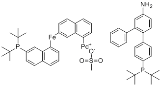 structure of CAS# 2408294-08-4, Methanesulfonato 1,1'-Bis(di-tert-butylphosphino) ferrocene (2'-amino-1,1'-biphenyl-2-yl) palladium(II)