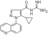 CAS 登录号：241800-98-6, Zoniporide, CP 597396, [1-(喹啉-5-基)-5-环丙基-1H-吡唑-4-甲酰基]胍