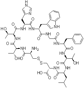 structure of CAS# 244082-19-7, L-半胱氨酰-L-苏氨酰-L-苏氨酰-L-组氨酰-L-色氨酰甘氨酰-L-苯丙氨酰-L-苏氨酰-L-亮氨酰-L-半胱氨酸环(1→10)-二硫醚