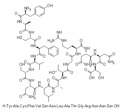CAS # 251541-01-2, L-Tyrosyl-L-alanyl-L-cysteinyl-L-phenylalanyl-L-valyl-L-seryl-L-asparaginyl-L-leucyl-L-alanyl-L-threonylglycyl-L-arginyl-L-asparaginyl-L-asparaginyl-L-serine