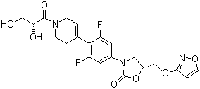 CAS 登录号：252260-02-9, 泼斯唑来, (5R)-3-[4-[1-[(2S)-2,3-二羟基-1-氧代丙基]-1,2,3,6-四氢-4-吡啶基]-3,5-二氟苯基]-5-[(3-异恶唑氧基)甲基]-2-恶唑烷酮