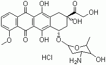 CAS # 25316-40-9, Doxorubicin hydrochloride, (8S-cis)-10-[(3-Amino-2,3,6-trideoxy-alpha-L-lyxo-hexopyranosyl)oxy]-7,8,9,10-tetrahydro-6,8,11-trihydroxy-8-(hydroxyacetyl)-1-methoxynaphthacene-5,12-dione hydrochloride