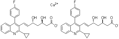 CAS 登录号：254452-96-5, (3R,5R,6E)-7-[2-环丙基-4-(4-氟苯基)-3-喹啉基]-3,5-二羟基-6-庚烯酸钙盐(2:1)