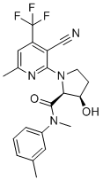 CAS 登录号：2603528-97-6, (2S,3R)-1-(3-氰基-6-甲基-4-(三氟甲基)吡啶-2-基)-3-羟基-N-甲基-N-(m-甲苯基)吡咯烷-2-甲酰胺