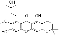 CAS 登录号：26063-96-7, 3-Isomangostin hydrate, 3,4-二氢-5,9-二羟基-11-(3-羟基-3-甲基丁基)-10-甲氧基-2,2-二甲基-2H,12H-吡喃并[2,3-a]氧杂蒽-12-酮