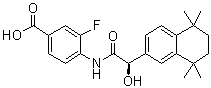 CAS 登录号：262433-54-5, 3-氟-4-[[(2R)-2-羟基-2-(5,6,7,8-四氢-5,5,8,8-四甲基-2-萘基)乙酰基]氨基]苯甲酸