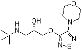 CAS # 26839-75-8, Timolol, (S)-1-(tert-Butylamino)-3-[(4-morpholino-1,2,5-thiadiazol-3-yl)oxy]propan-2-ol