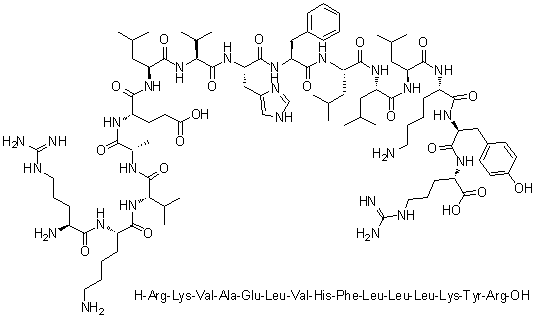 CAS 登录号：290833-98-6, L-精氨酰-L-赖氨酰-L-缬氨酰-L-丙氨酰-L-alpha-谷氨酰-L-亮氨酰-L-缬氨酰-L-组氨酰-L-苯丙氨酰-L-亮氨酰-L-亮氨酰-L-亮氨酰-L-赖氨酰-L-酪氨酰-L-精氨酸