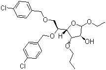 CAS # 29899-95-4, Clobenoside, Ethyl 5,6-bis-O-(p-chlorobenzyl)-3-O-propyl-D-glucofuranoside, (3R,4R,5R)-5-[(1R)-1,2-Bis[(4-chlorophenyl)methoxy]ethyl]-2-ethoxy-4-propoxyoxolan-3-ol