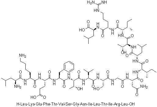 CAS # 302897-85-4, L-Leucyl-L-lysyl-L-alpha-glutamyl-L-phenylalanyl-L-threonyl-L-valyl-L-serylglycyl-L-asparaginyl-L-isoleucyl-L-leucyl-L-threonyl-L-isoleucyl-L-arginyl-L-leucine