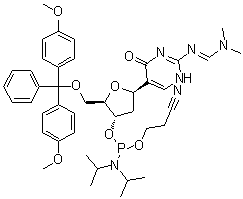 CAS # 307314-31-4, N'-[5-[5-O-[Bis(4-methoxyphenyl)phenylmethyl]-3-O-[[bis(1-methylethyl)amino](2-cyanoethoxy)phosphino]-2-deoxy-beta-D-erythro-pentofuranosyl]-1,4-dihydro-4-oxo-2-pyrimidinyl]-N,N-dimethylmethanimidamide